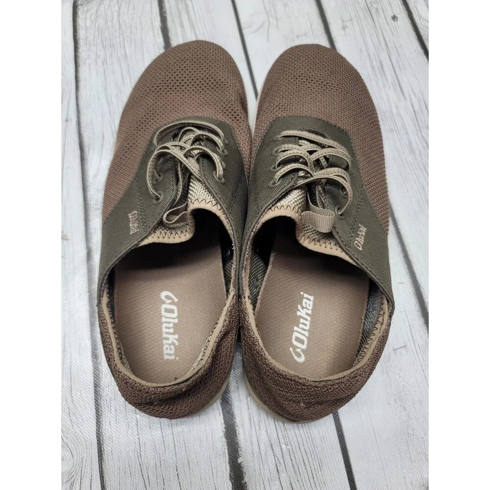 OluKai NOHEA MOKU Men's 9.5 Mesh Comfort Sneakers Boat Shoes Brown Mustang Husk